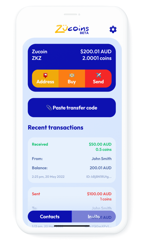 Zucoin wallet app on phone