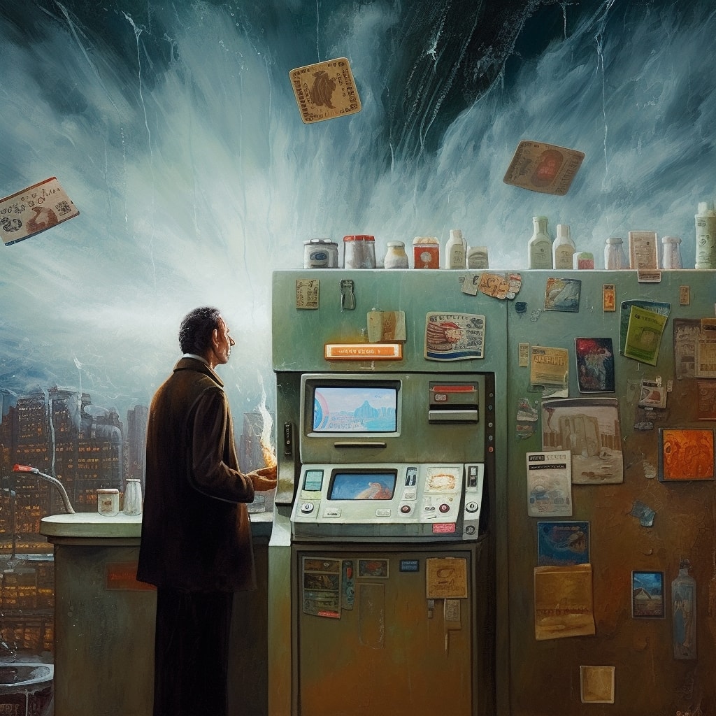 Future of credit card point of sale systems, surreal, cinematic, oil painting