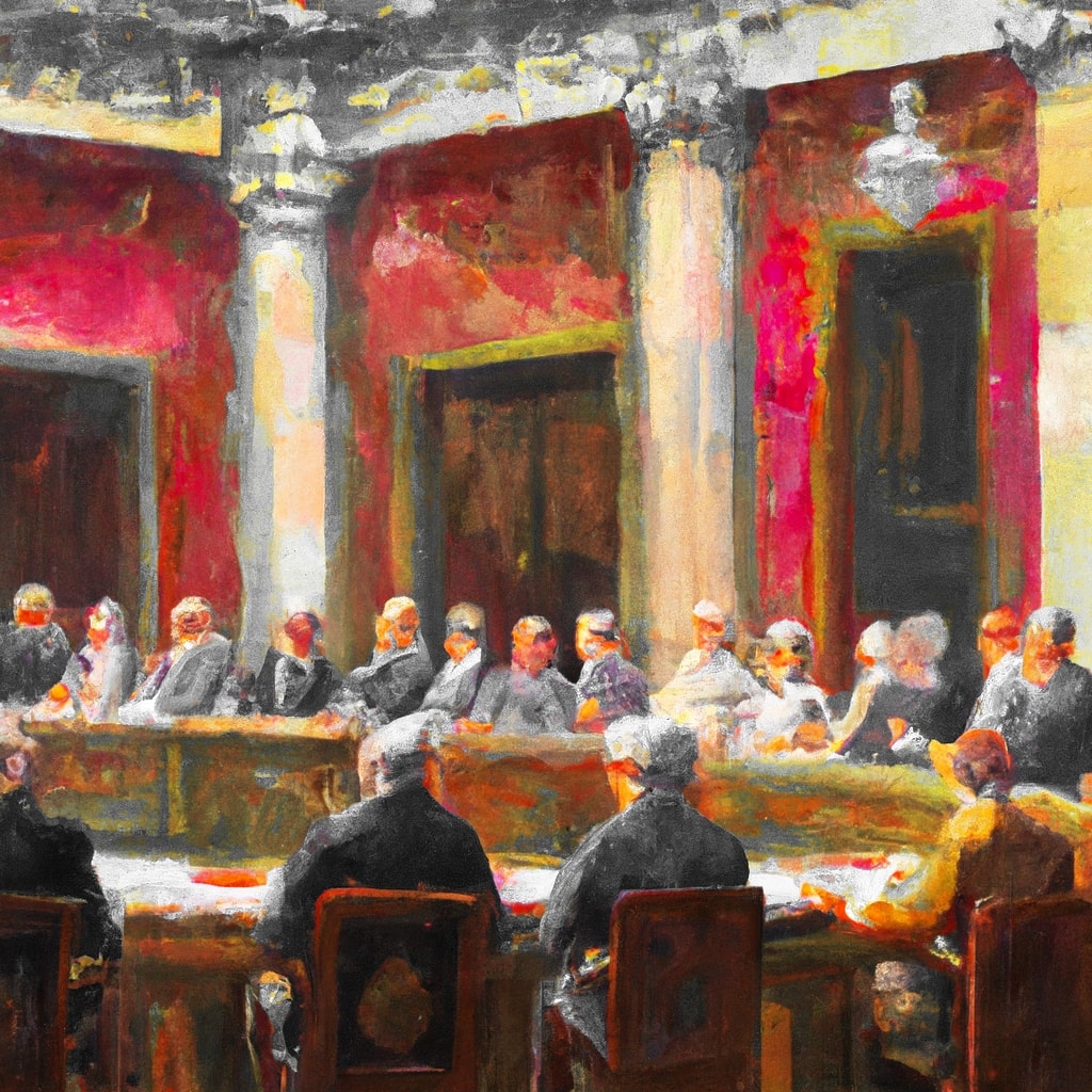government house of representatives meeting, arguing, oil painting