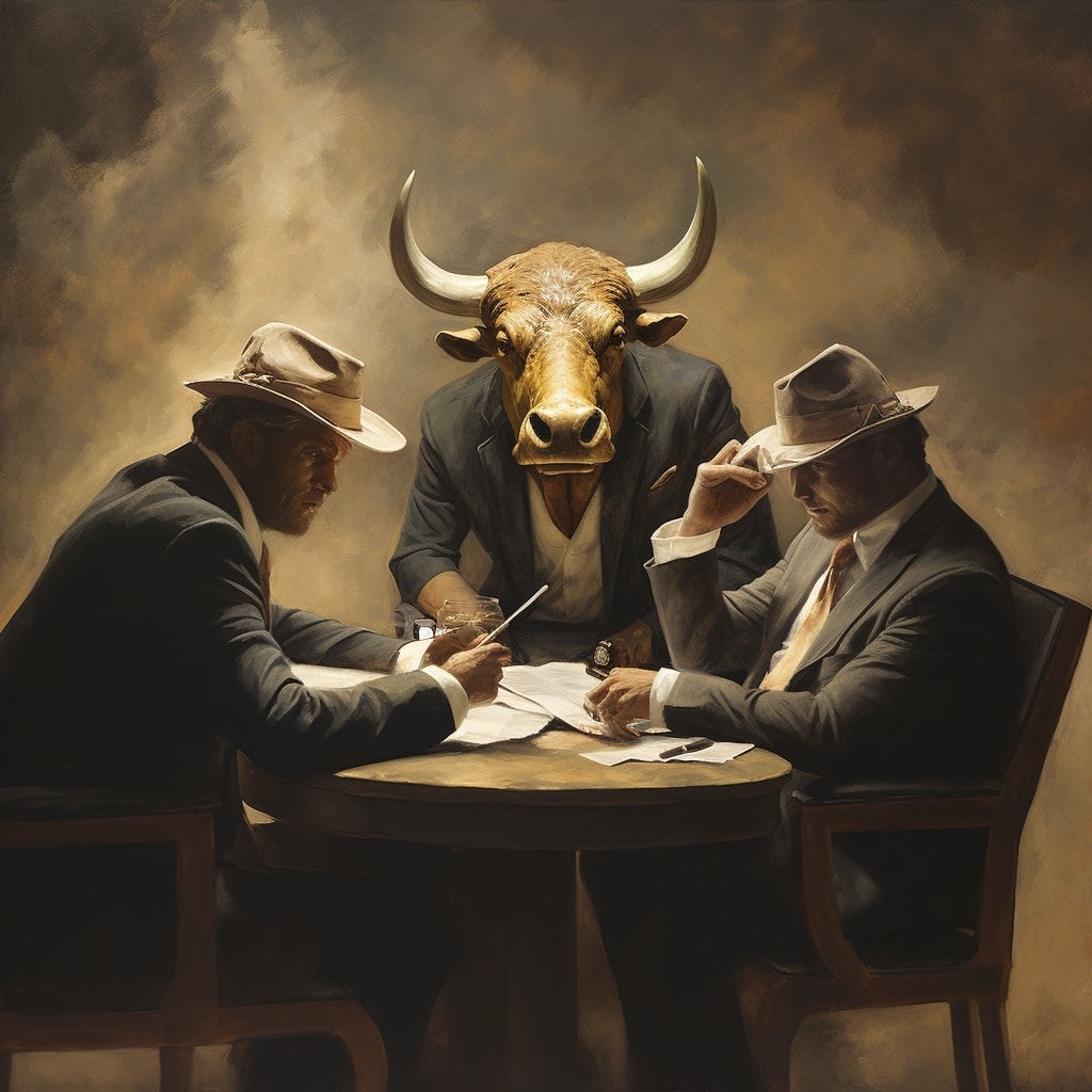 wall st finance bulls doing businessman deals