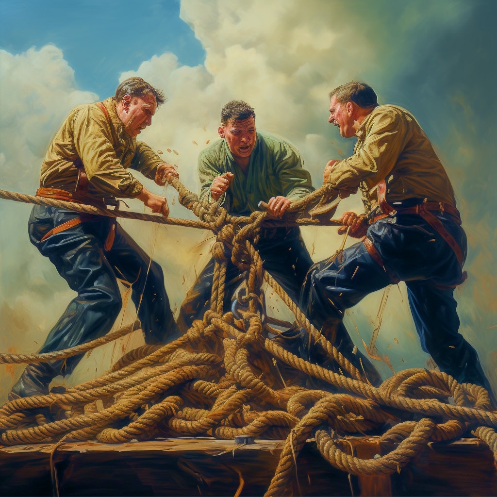 Three-way rope pulling competition